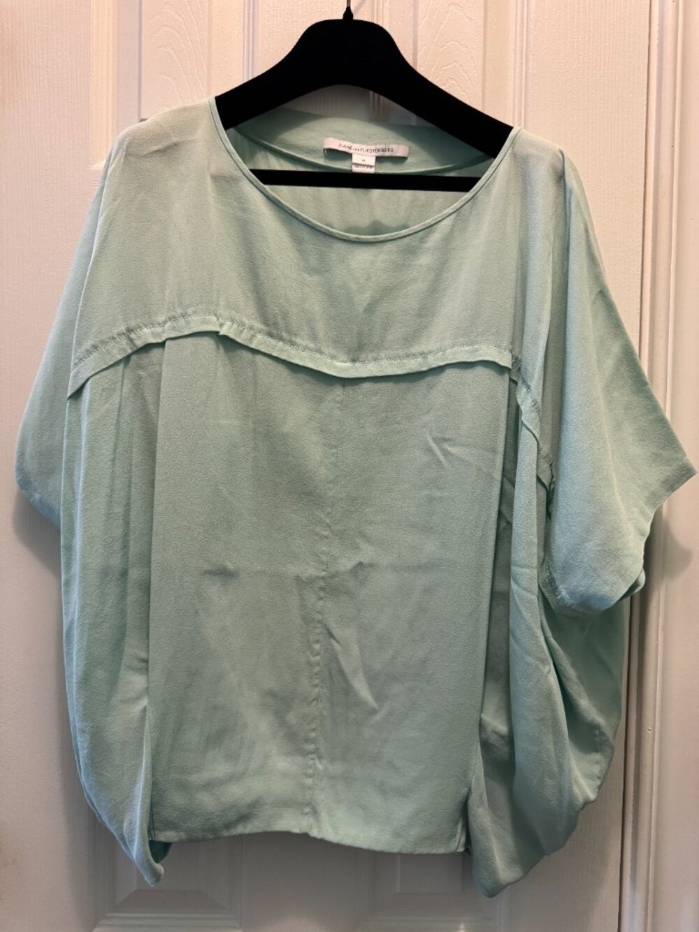 Silk Blouse, baby blue color with pleated detail, Diane Von Furstenberg
